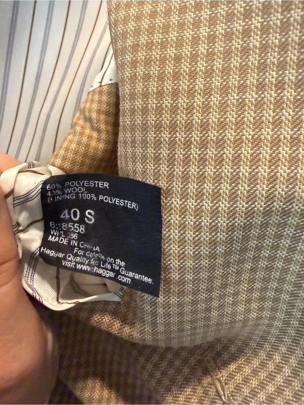 Haggar Men's Beige Check Two-Button Blazer-size 40S
